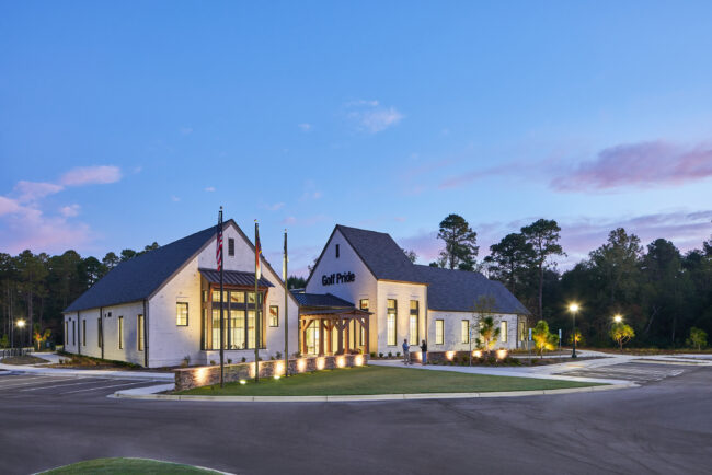 Golf Pride exterior at dusk