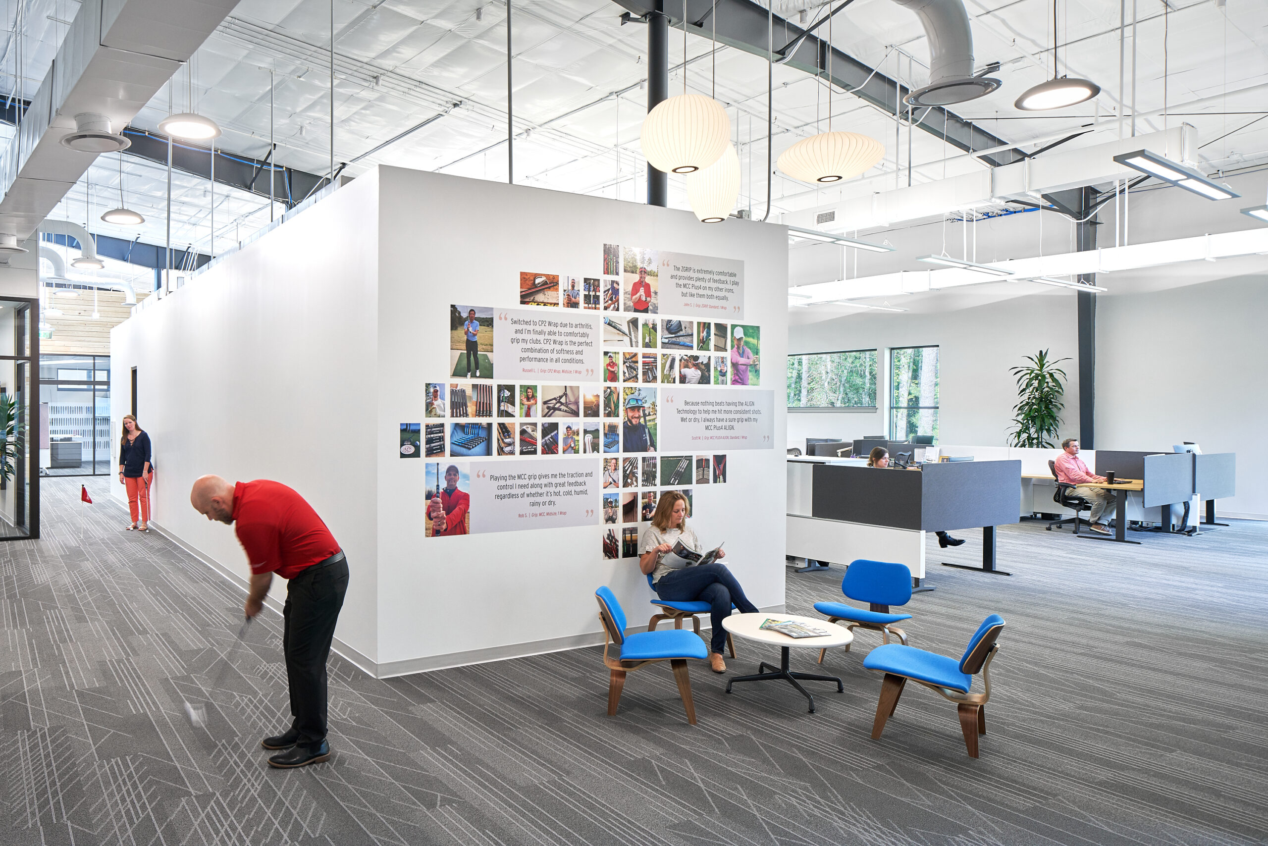 Sitting area, mini putt-putt, and workstations